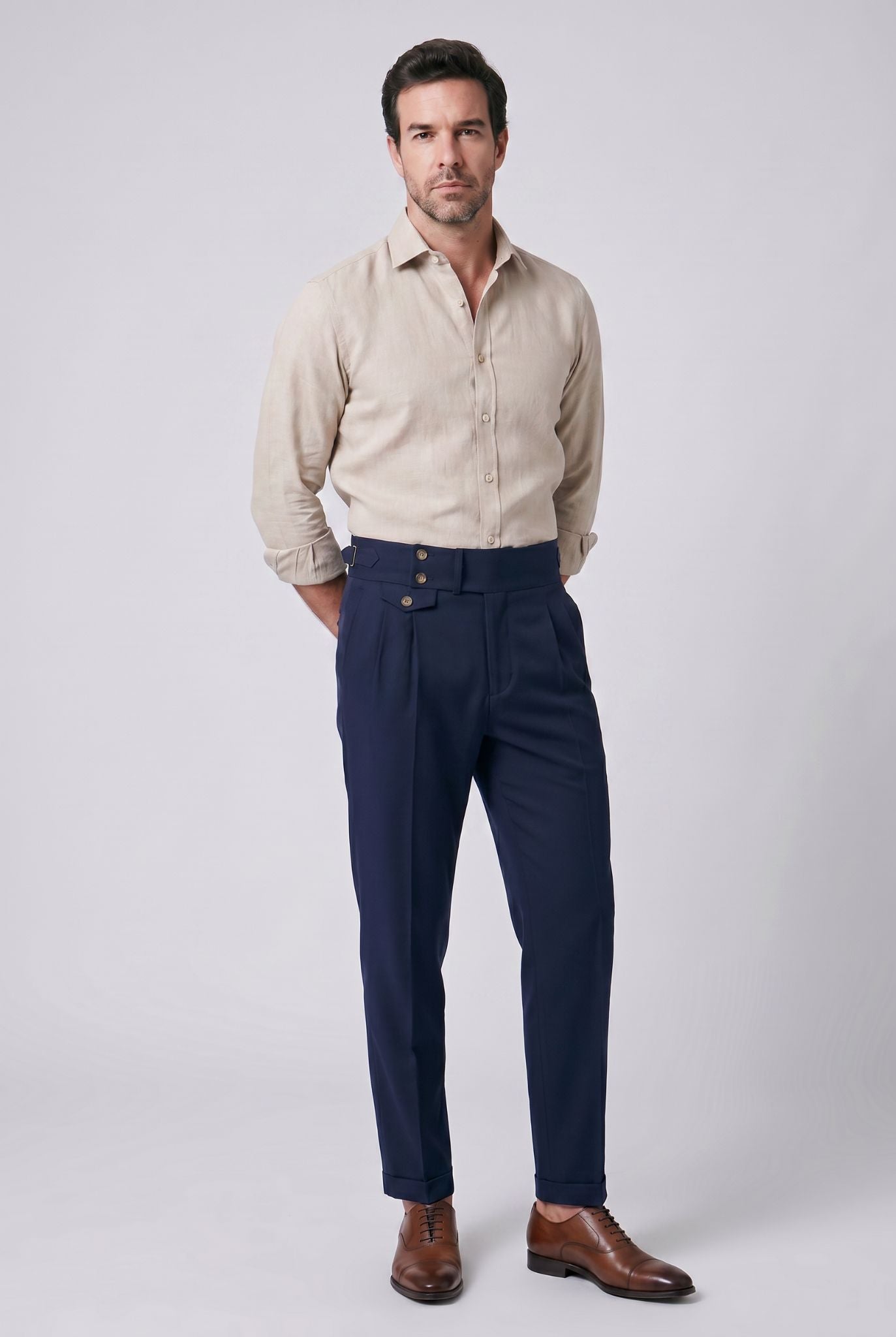 Calça Alfaiataria Masculina em Poliviscose Acetinada Azul Marinho
