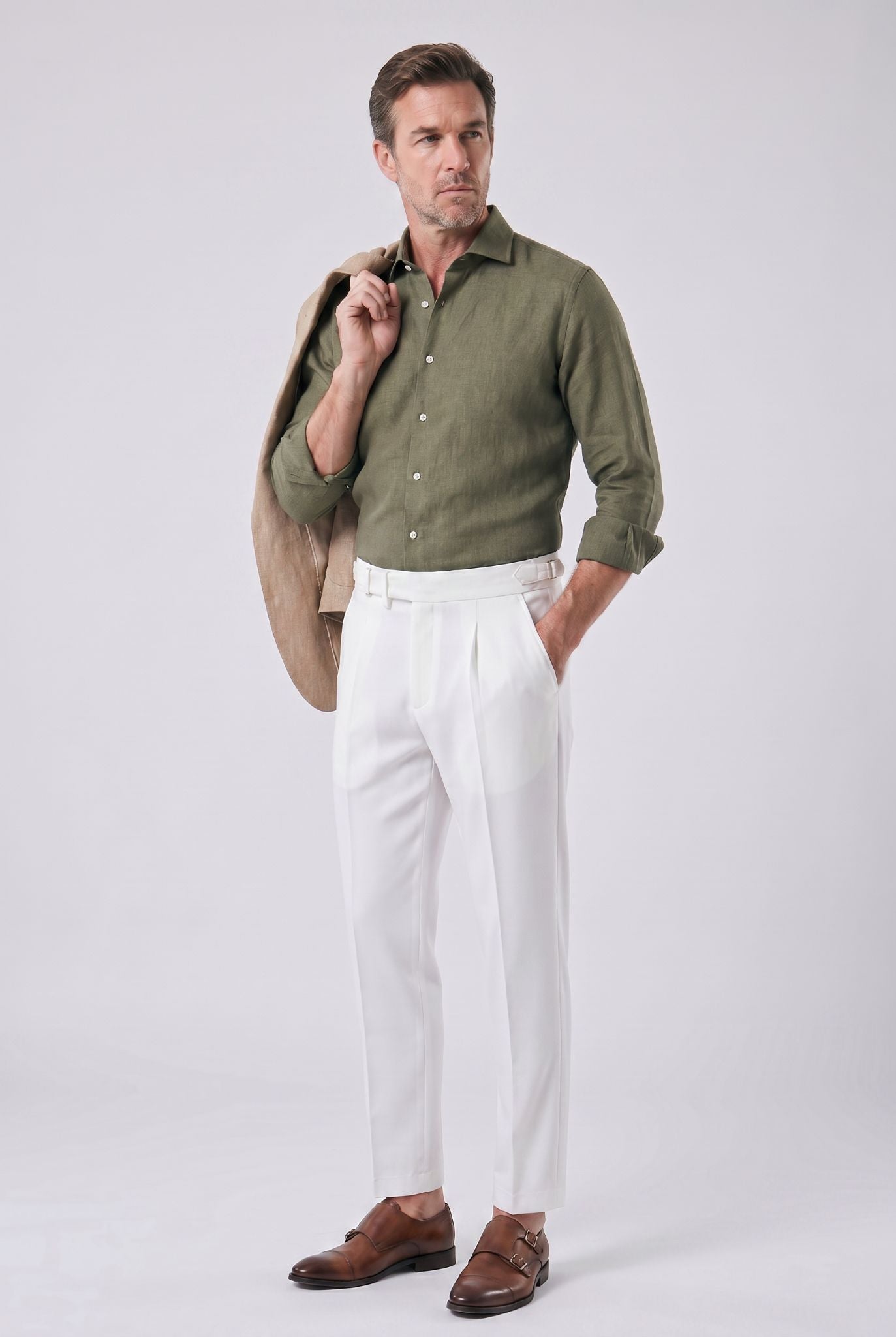 Calça Alfaiataria Masculina em Poliviscose Acetinada Branca
