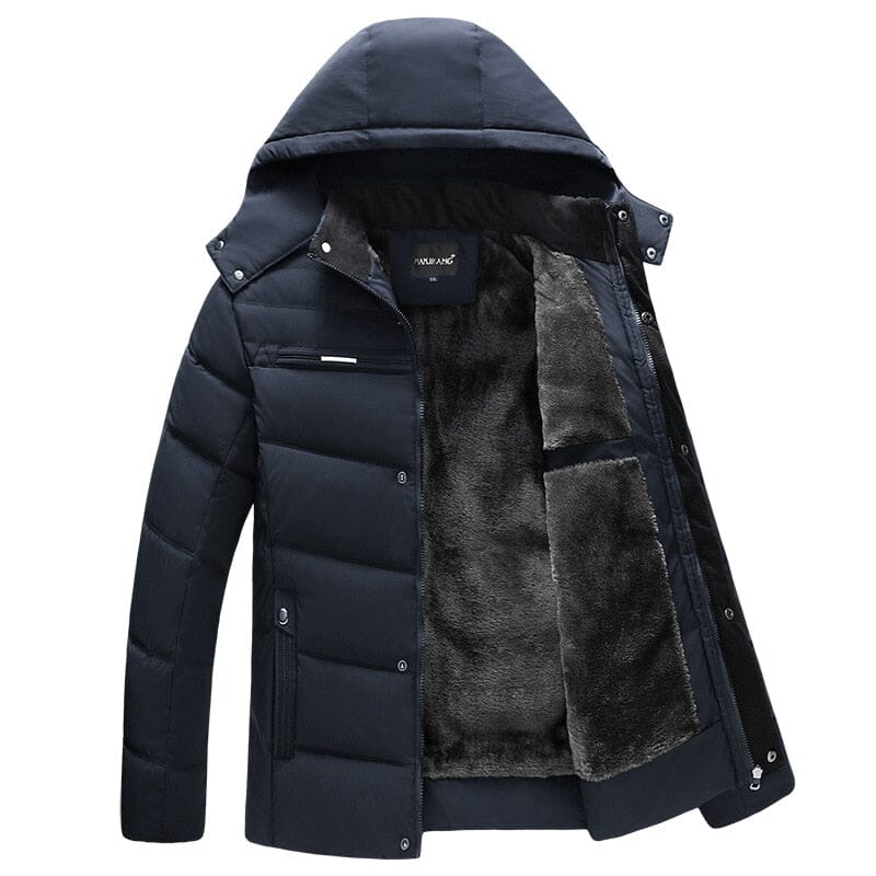 Jaqueta Masculina Puffer com Forro de Lã e Capuz Removível