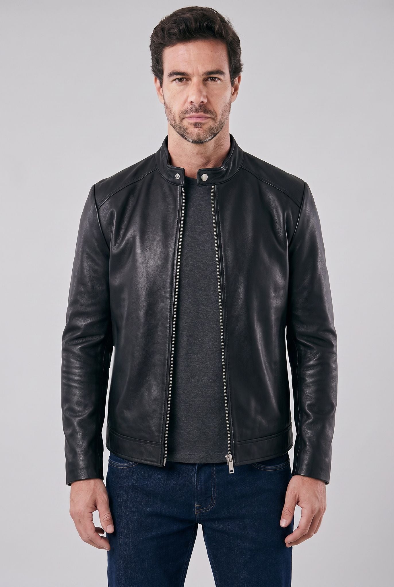 Jaqueta Masculina de Couro Slim Biker