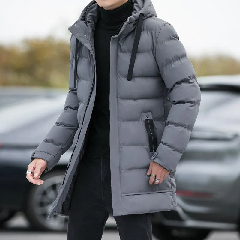 Jaqueta Masculina Puffer Longa Impermeável com Capuz