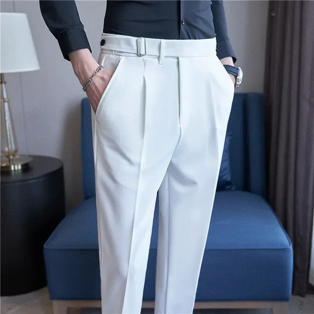 Calça Alfaiataria Masculina em Poliviscose Acetinada Branca