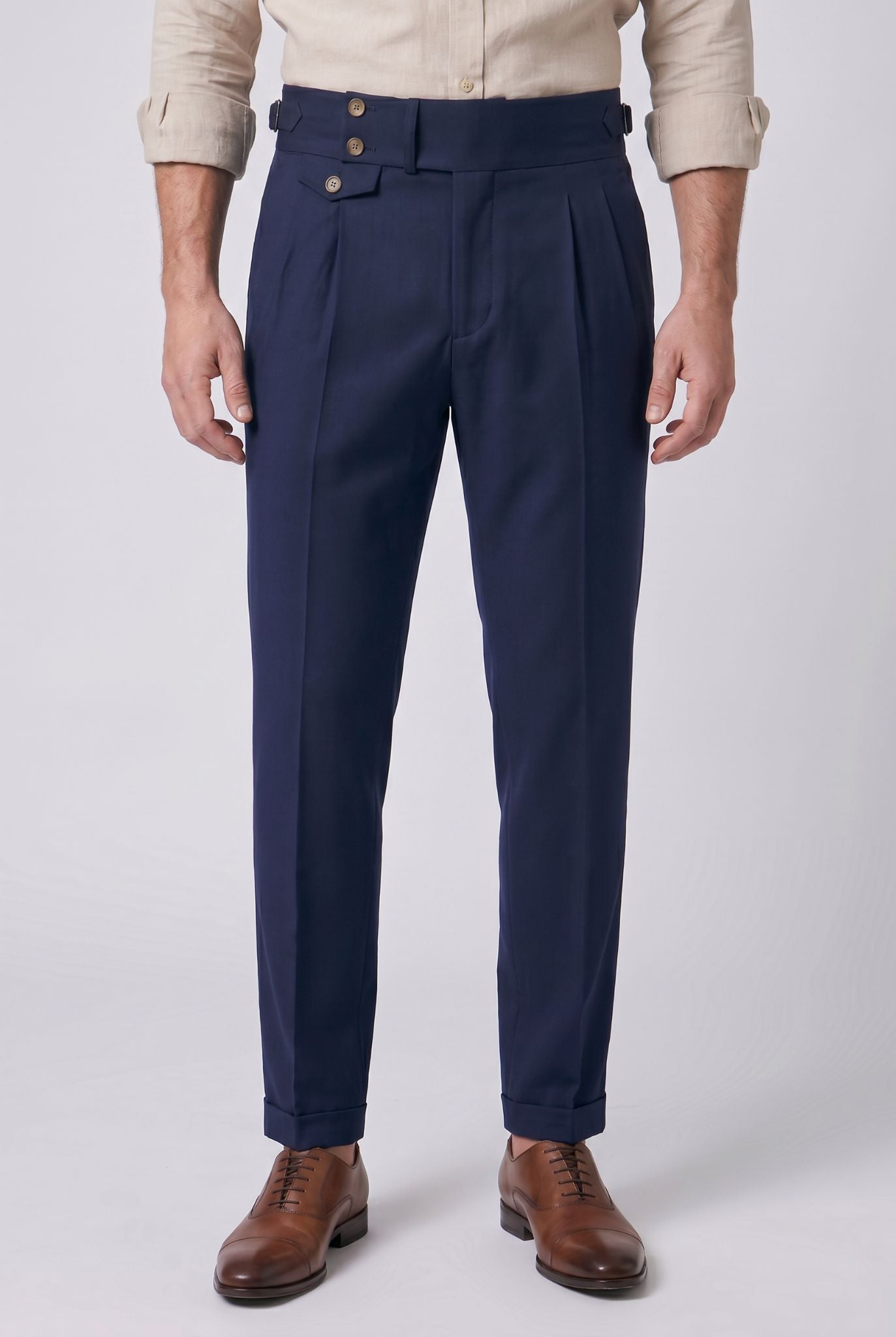 Calça Alfaiataria Masculina em Poliviscose Acetinada Azul Marinho