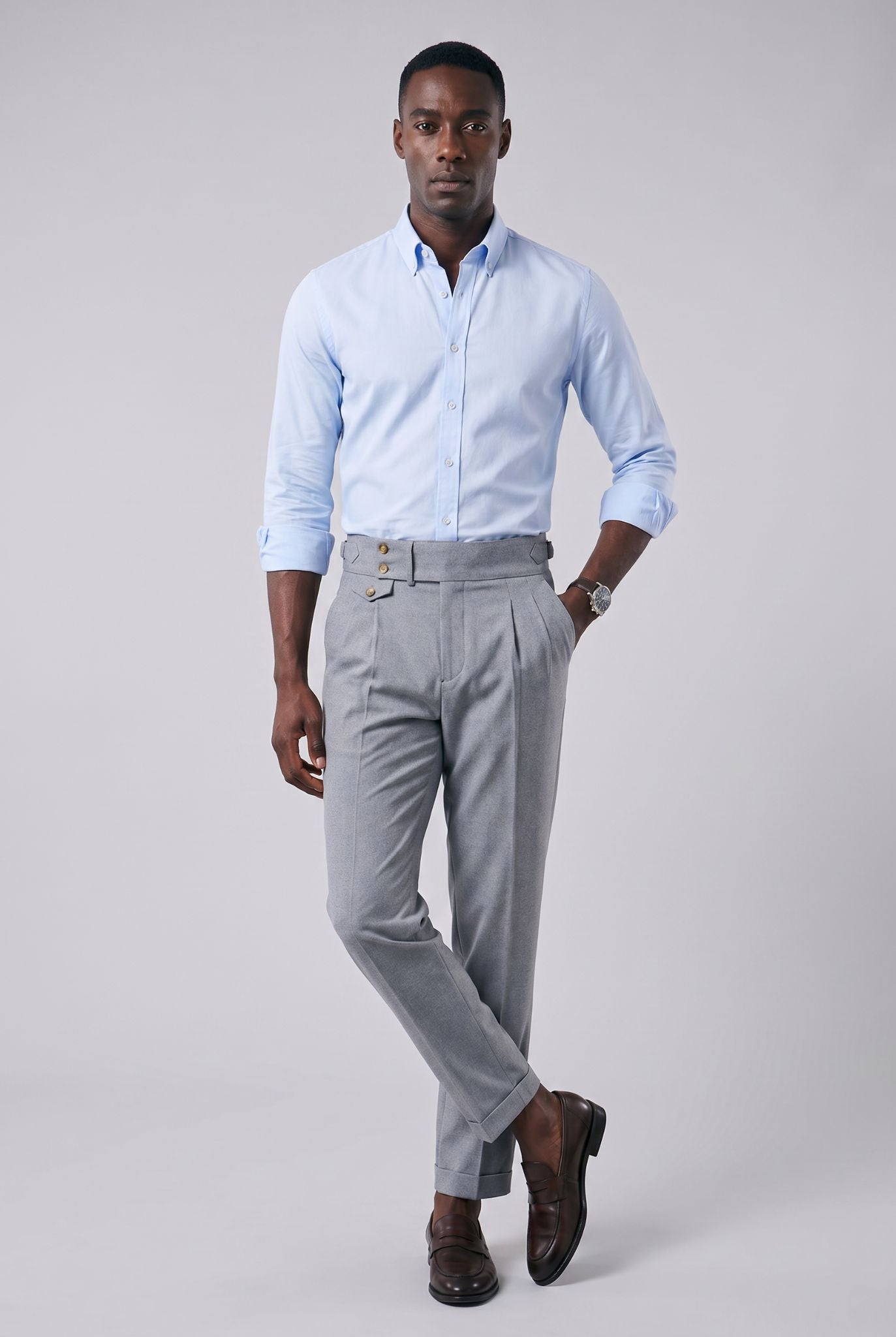Calça Alfaiataria Masculina em Poliviscose Acetinada Cinza
