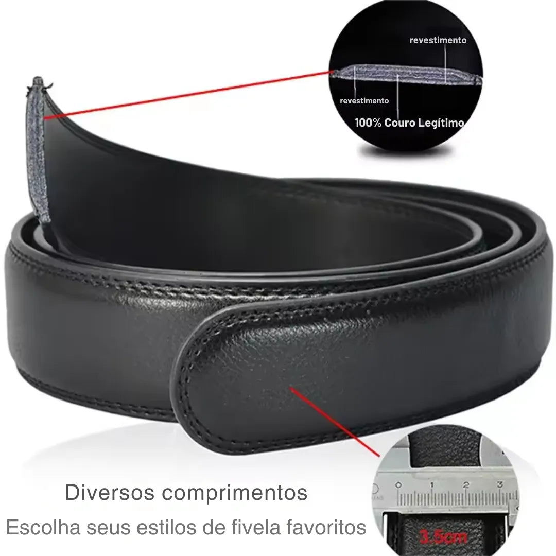 Cinto Masculino de Couro Fivela Automática | Sem Furos | Casualle Belt III