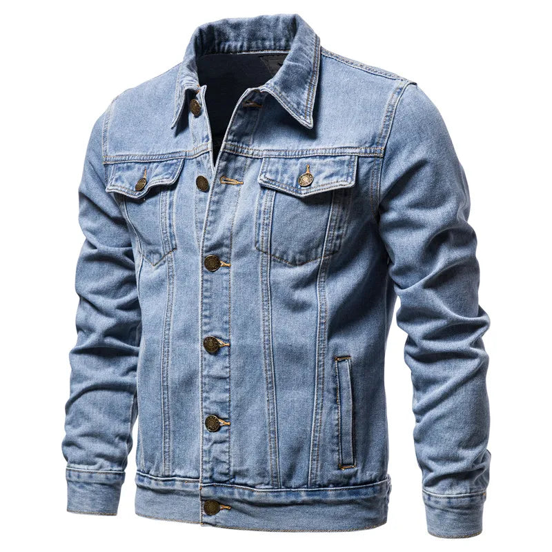 Jaqueta Jeans Masculina Trucker Clássica com Bolsos no Peito