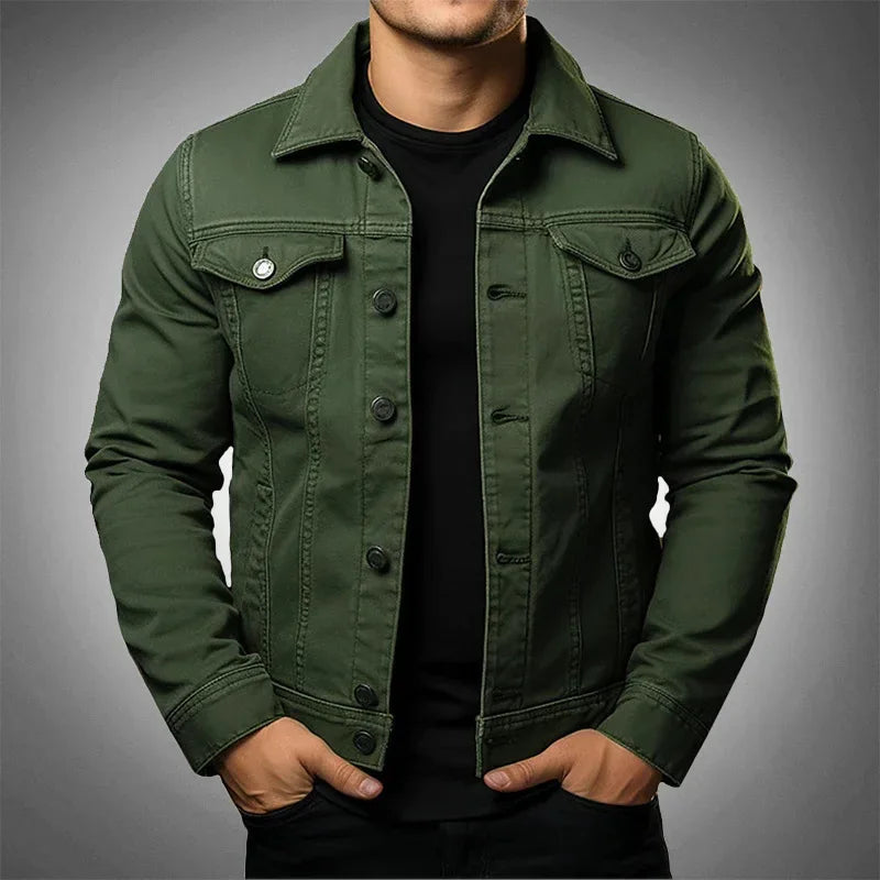 Jaqueta Jeans Masculina Slim com Bolsos no Peito