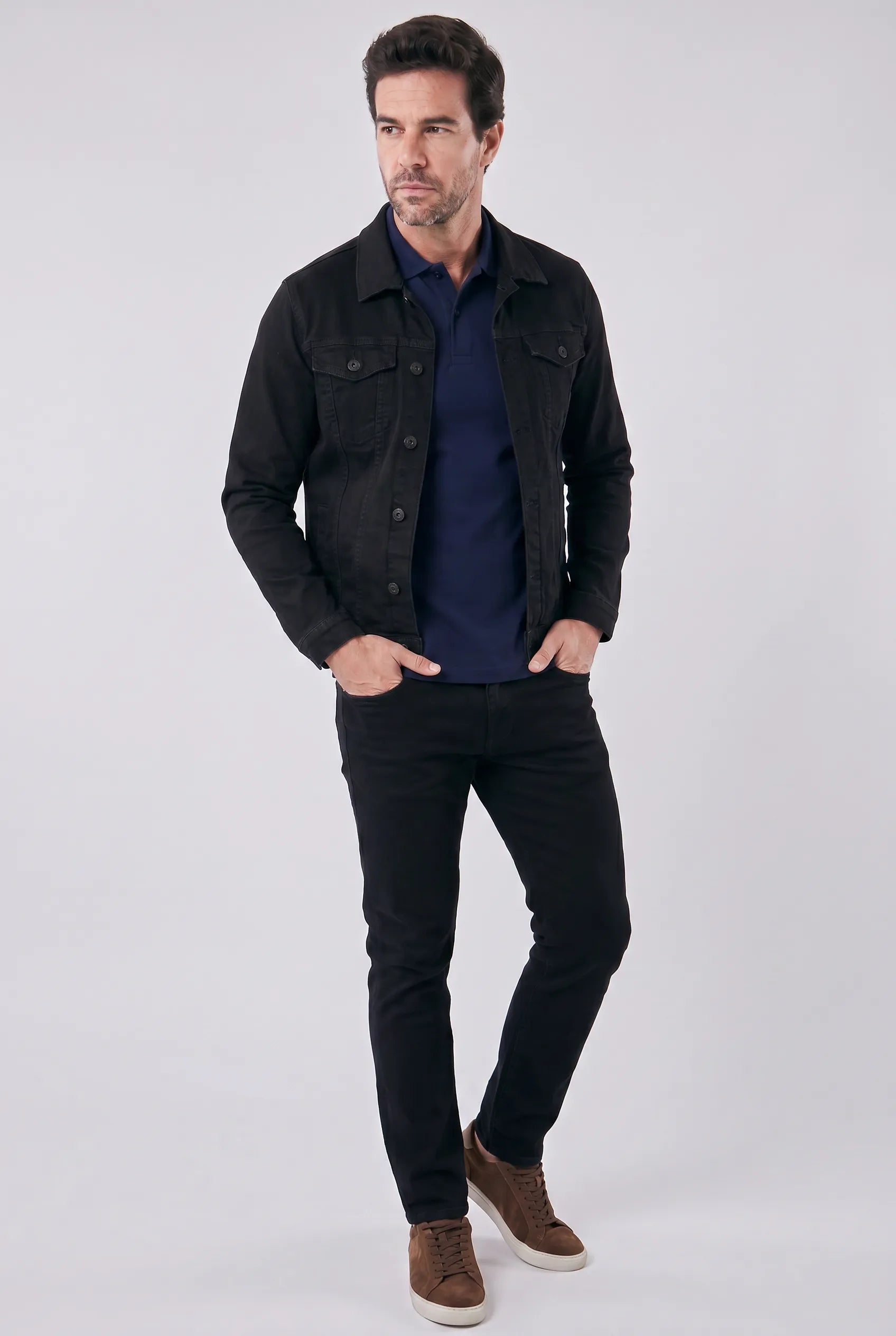 Jaqueta Jeans Masculina Slim com Bolsos no Peito