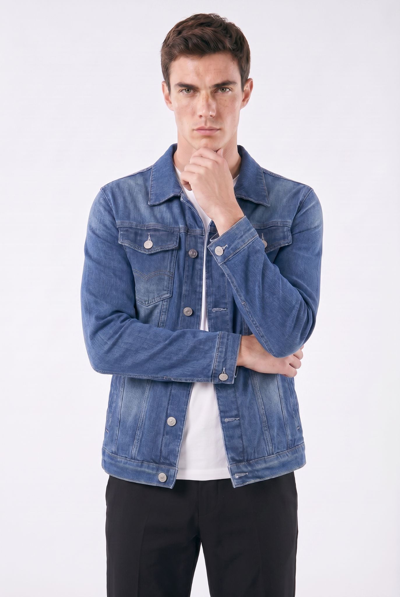 Jaqueta Jeans Masculina Trucker Acolchoada com Forro em Lã