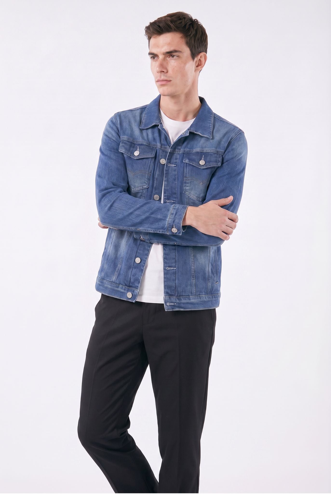 Jaqueta Jeans Masculina Trucker Acolchoada com Forro em Lã