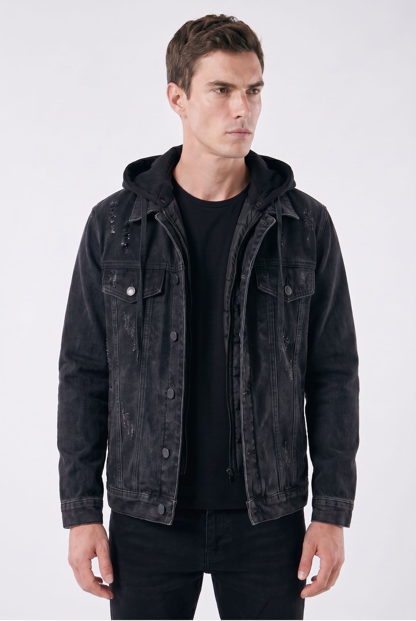 Jaqueta Jeans Masculina Trucker Essentials com Capuz