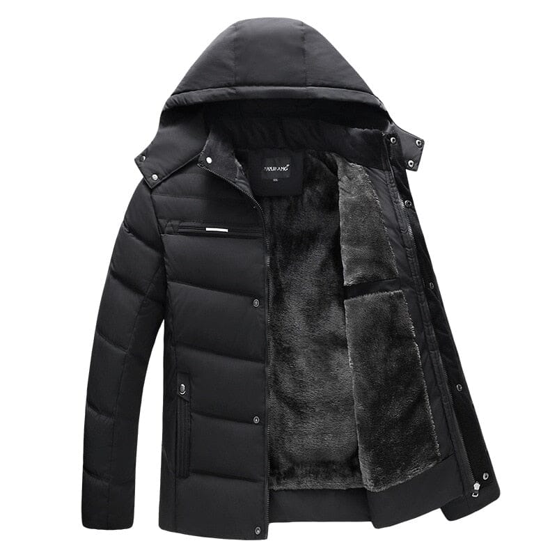 Jaqueta Masculina Puffer com Forro de Lã e Capuz Removível