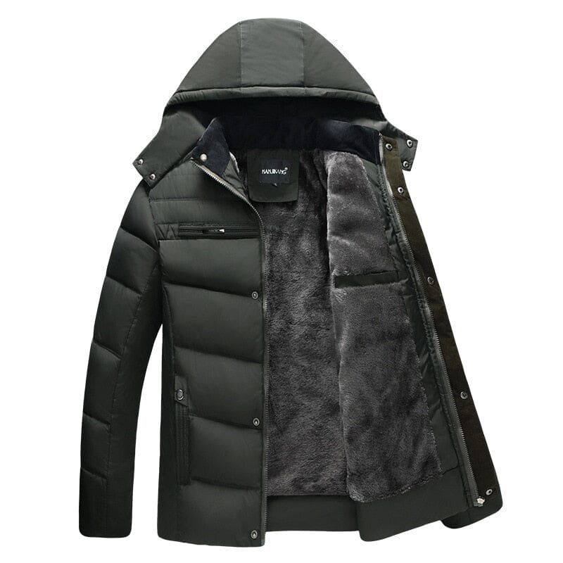 Jaqueta Masculina Puffer com Forro de Lã e Capuz Removível