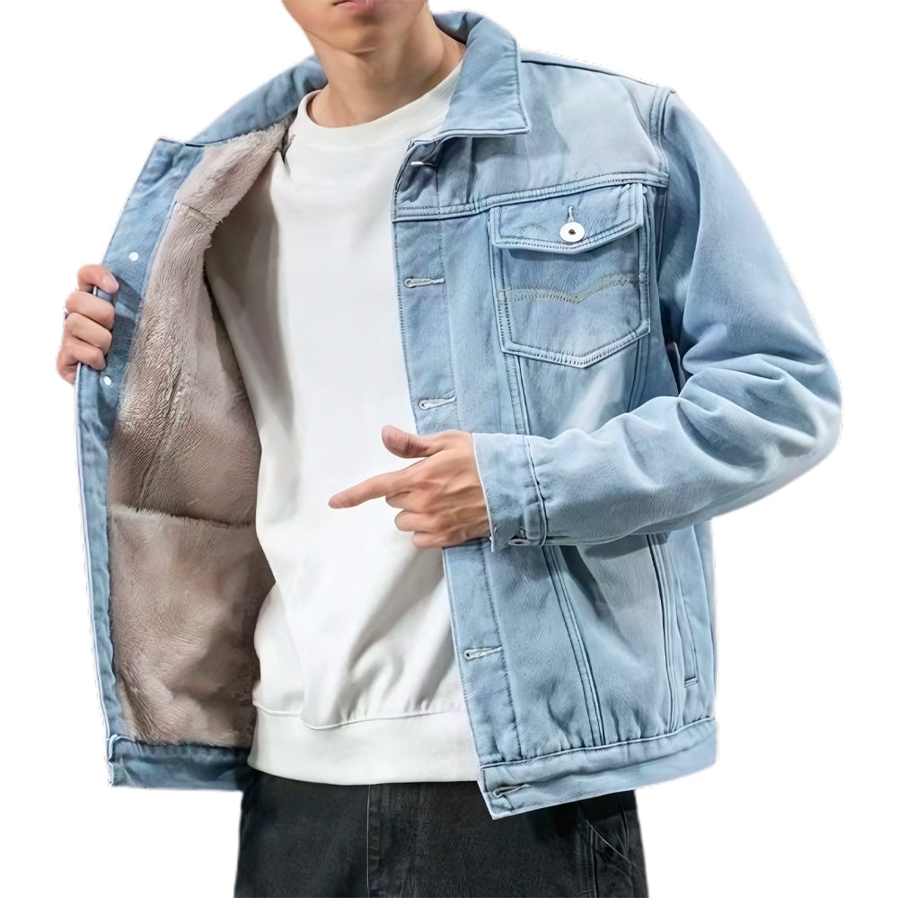 Jaqueta Jeans Masculina Trucker Acolchoada com Forro em Lã