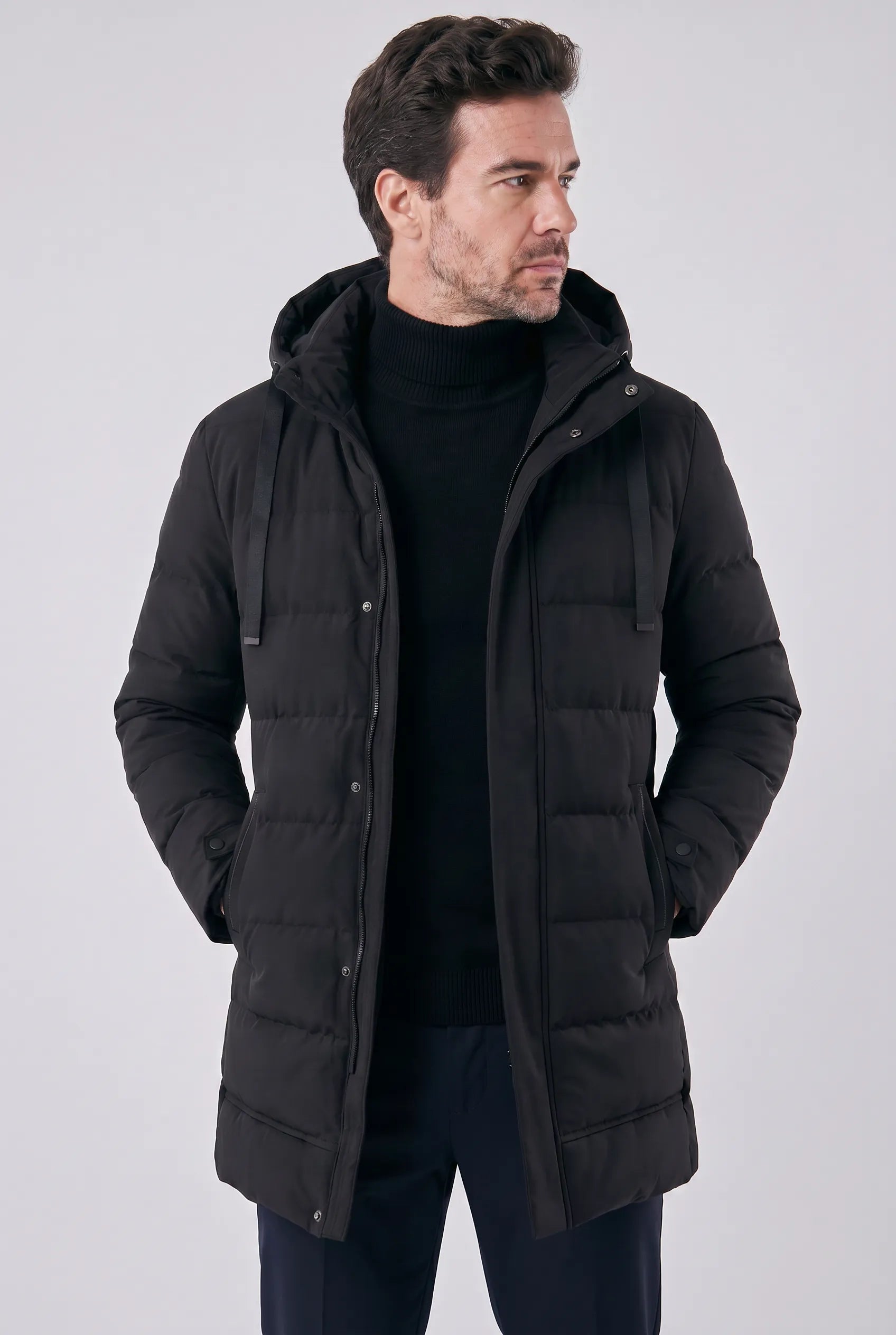 Jaqueta Masculina Puffer Longa Impermeável com Capuz