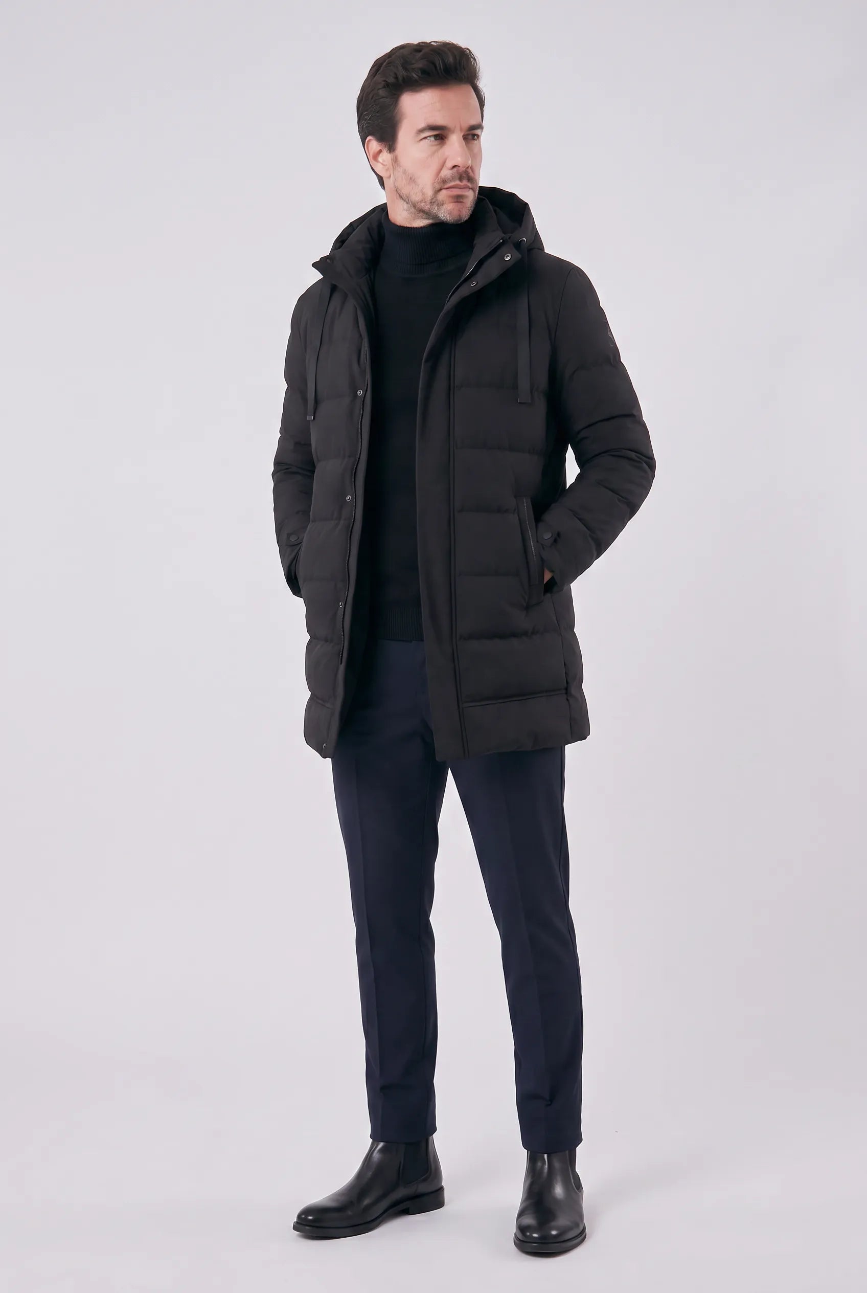 Jaqueta Masculina Puffer Longa Impermeável com Capuz