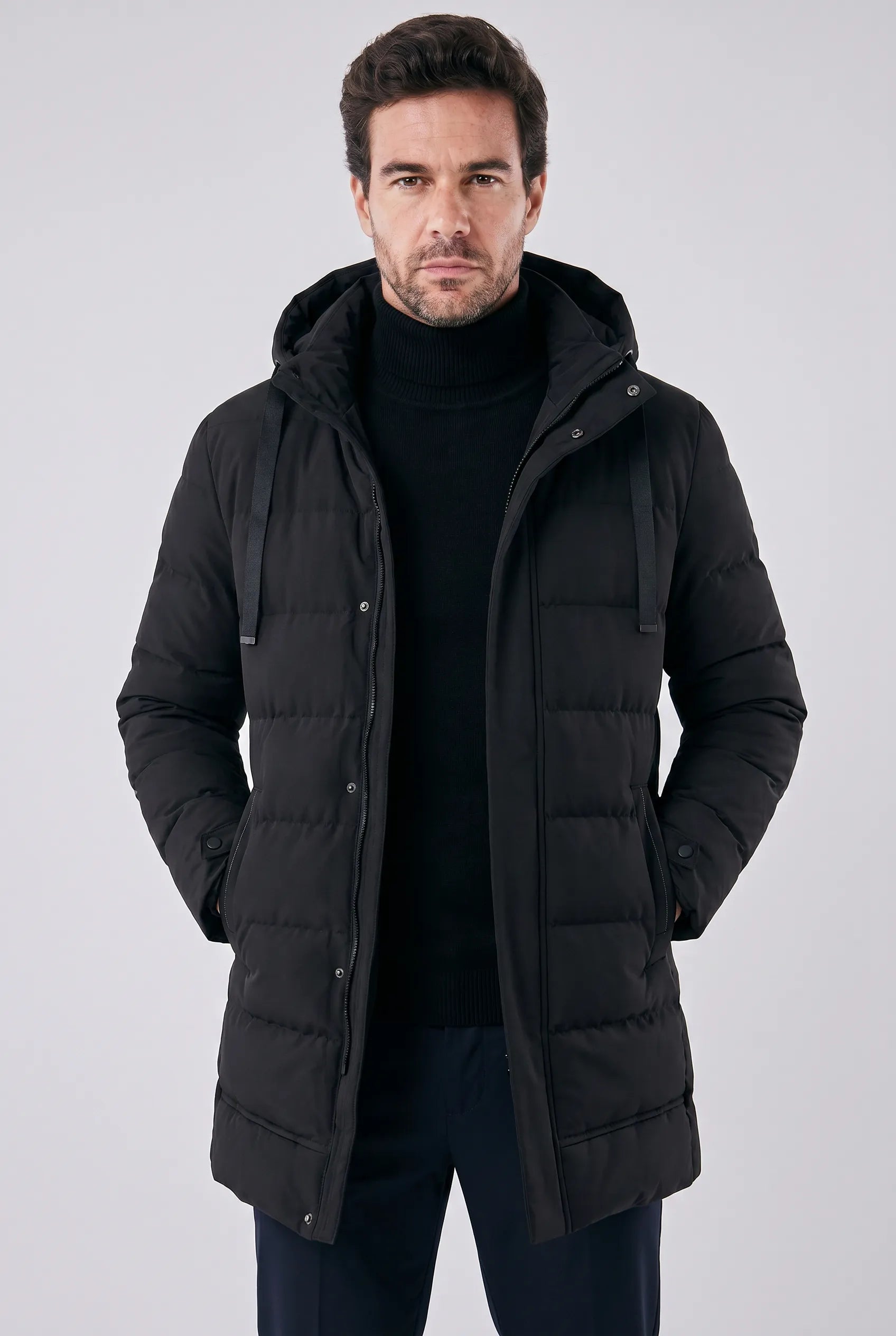 Jaqueta Masculina Puffer Longa Impermeável com Capuz