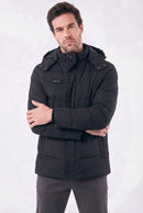 Jaqueta Masculina Puffer com Forro de Lã e Capuz Removível