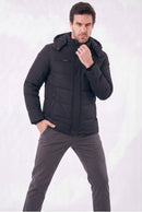 Jaqueta Masculina Puffer com Forro de Lã e Capuz Removível