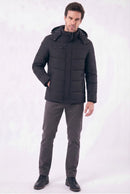 Jaqueta Masculina Puffer com Forro de Lã e Capuz Removível