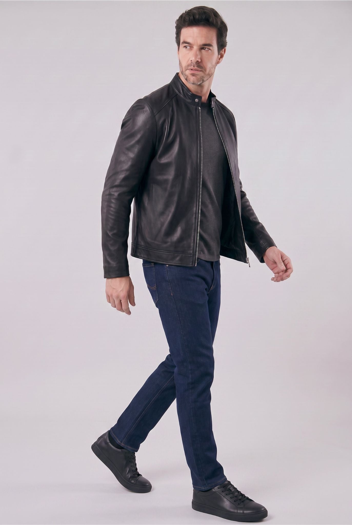 Jaqueta Masculina de Couro Slim Biker