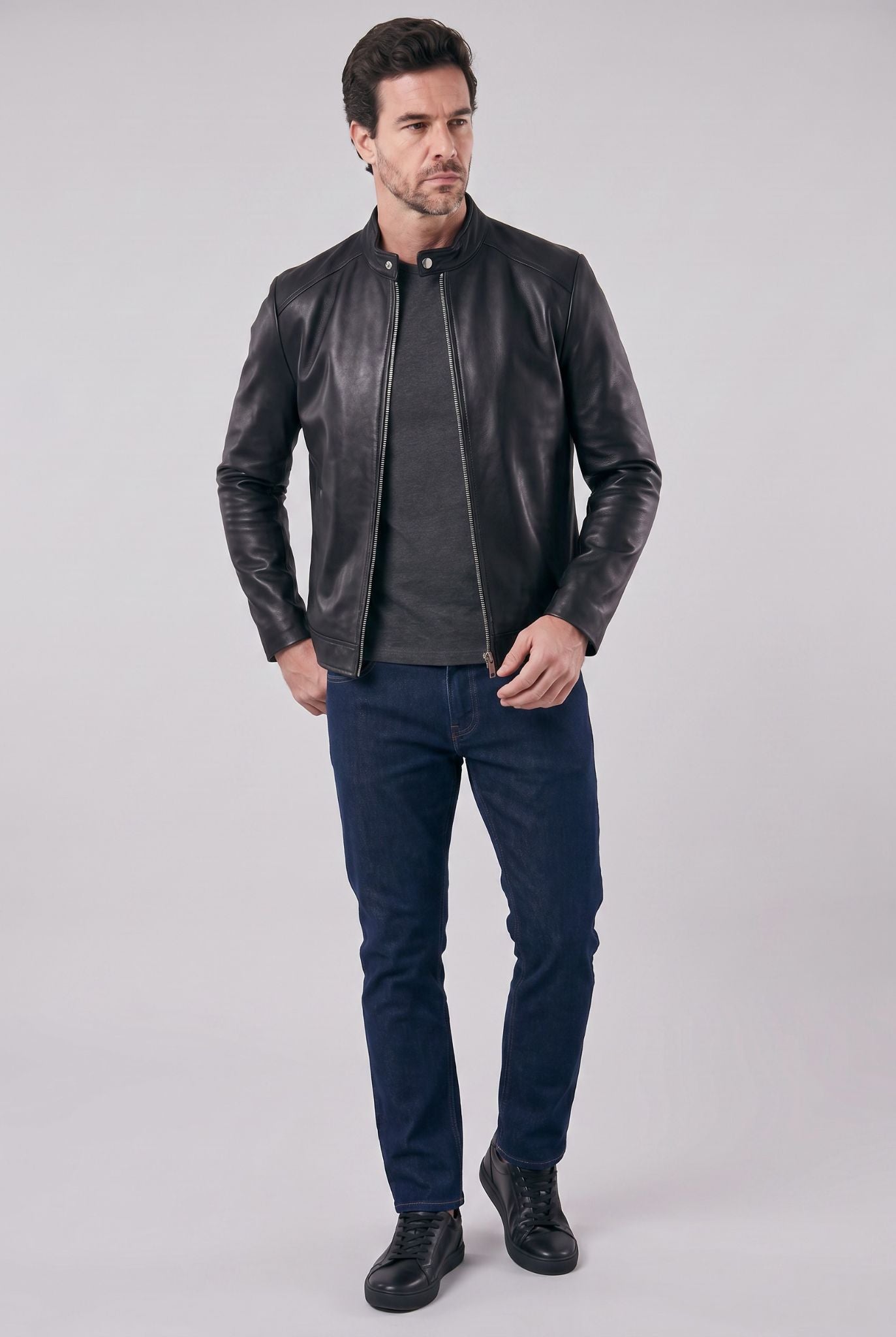 Jaqueta Masculina de Couro Slim Biker
