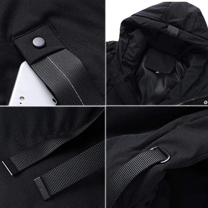 Jaqueta Masculina Puffer Longa Impermeável com Capuz