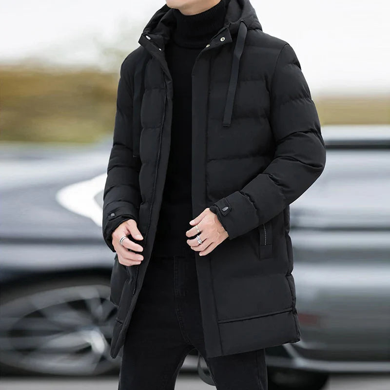 Jaqueta Masculina Puffer Longa Impermeável com Capuz