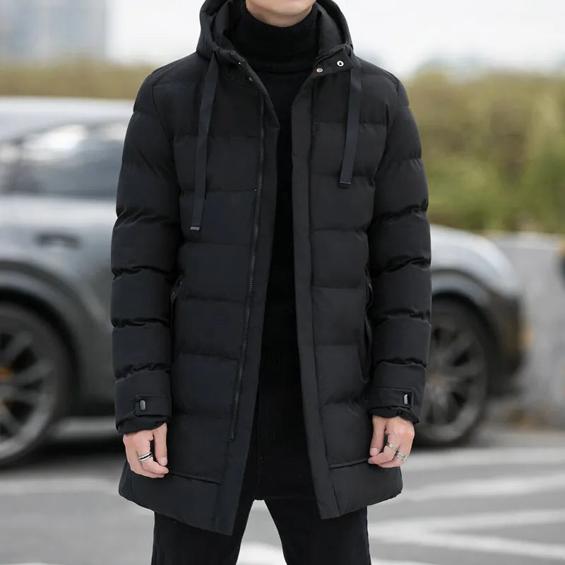 Jaqueta Masculina Puffer Longa Impermeável com Capuz