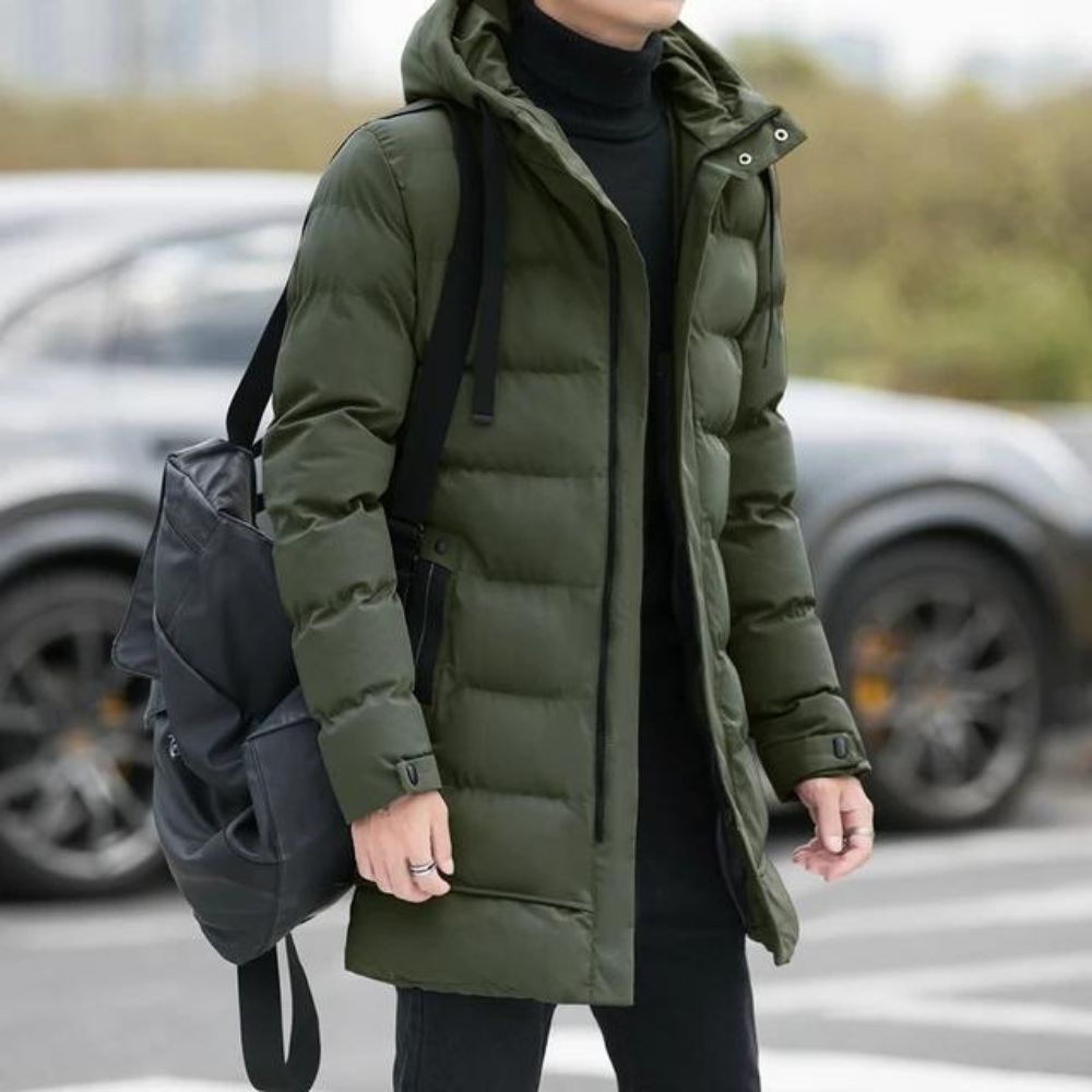 Jaqueta Masculina Puffer Longa Impermeável com Capuz