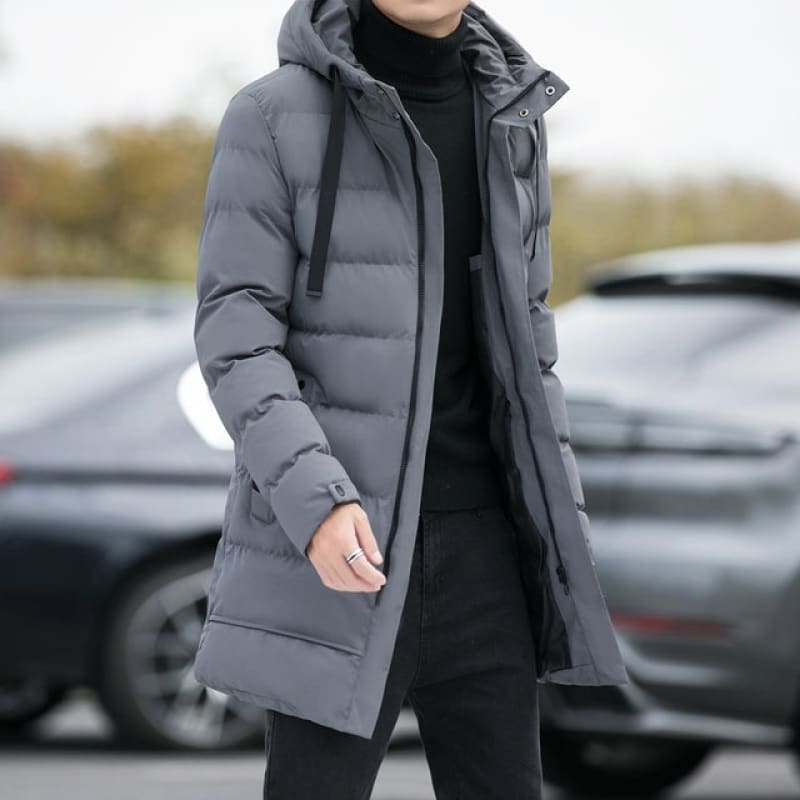 Jaqueta Masculina Puffer Longa Impermeável com Capuz