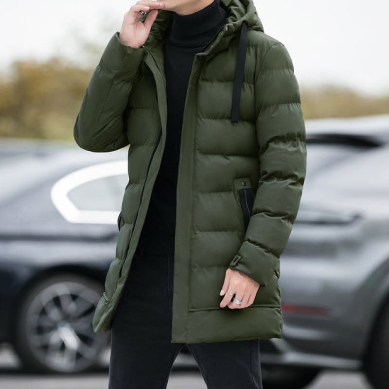 Jaqueta Masculina Puffer Longa Impermeável com Capuz